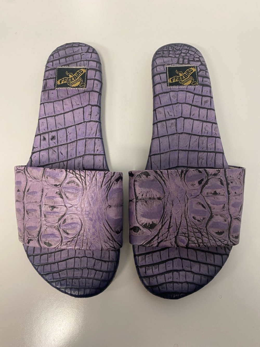 Freebird by Steven Purple Croc-Embossed Slide Sandals